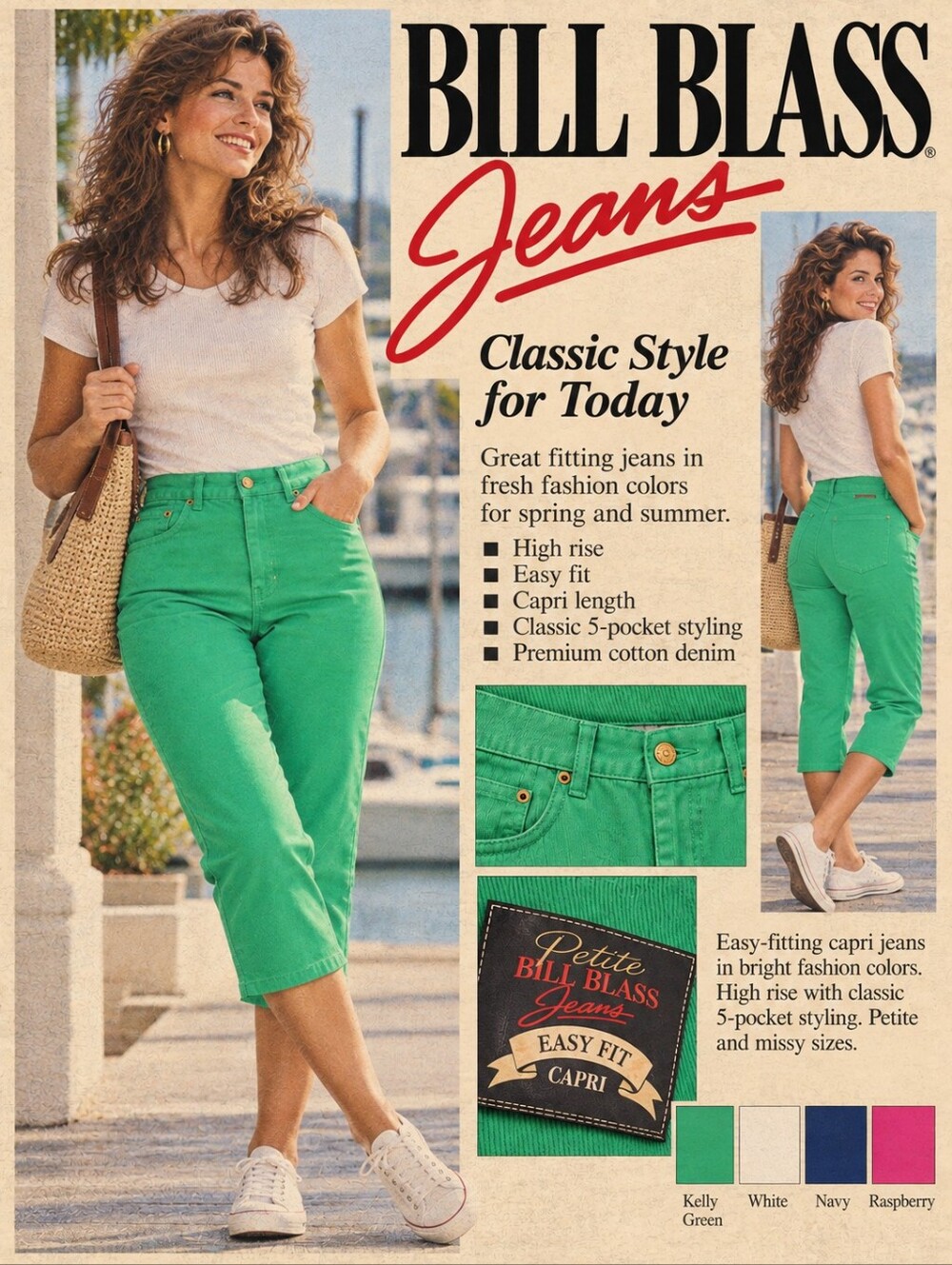 ❤️ NWT! 90'S VINTAGE BILL BLASS HIGH RISE EASY FIT CAPRI CROPPED JEANS, 8P (29P)